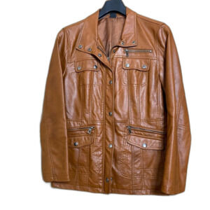 Rehbraun Jacket Germany Faux Leather Vegan Snap Zip Pockets Womens Sz MP Brown